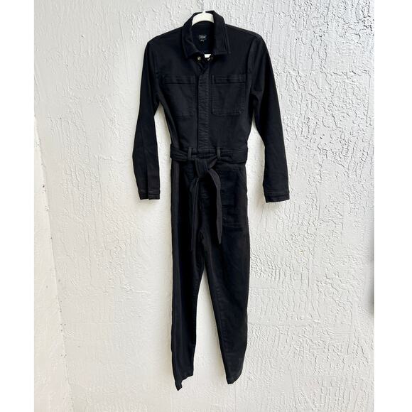 Joe's Long Sleeve Rika Collared Belted Tapered Leg Jumpsuit Black Women Small - Picture 1 of 11